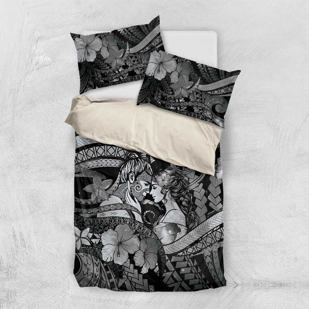 Maori Romantic Valentine Bedding Set The Hongi Kiss Black Galaxy DT05 US Twin 172cm x 218cm Black - Polynesian Pride