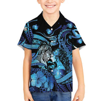 Personalised Maori Romantic Valentine Kid Hawaiian Shirt The Hongi Kiss Blue Galaxy DT05 Kid Blue - Polynesian Pride