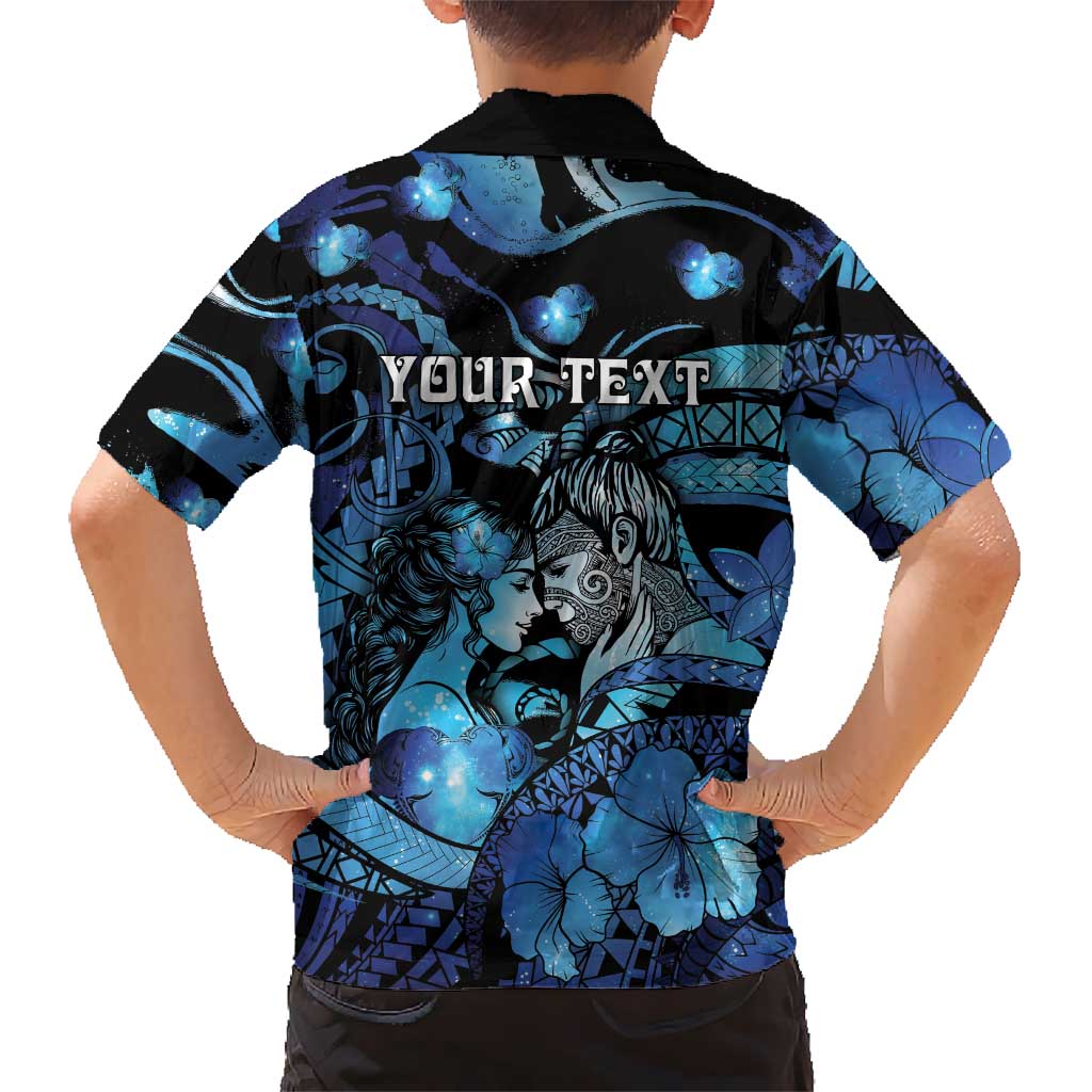Personalised Maori Romantic Valentine Kid Hawaiian Shirt The Hongi Kiss Blue Galaxy DT05 - Polynesian Pride