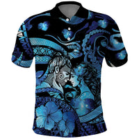 Personalised Maori Romantic Valentine Polo Shirt The Hongi Kiss Blue Galaxy DT05 Blue - Polynesian Pride