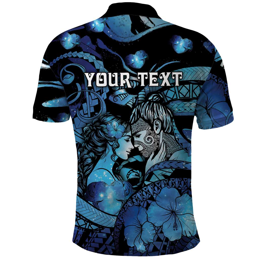 Personalised Maori Romantic Valentine Polo Shirt The Hongi Kiss Blue Galaxy DT05 - Polynesian Pride