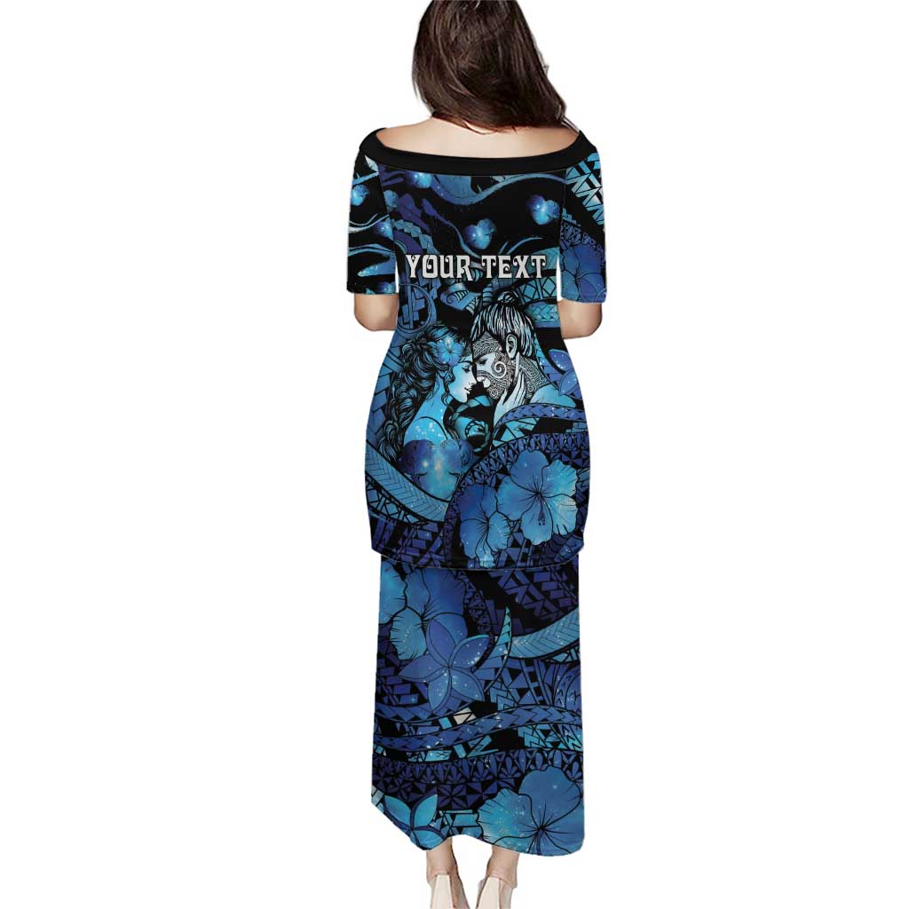 Personalised Maori Romantic Valentine Puletasi The Hongi Kiss Blue Galaxy DT05 - Polynesian Pride