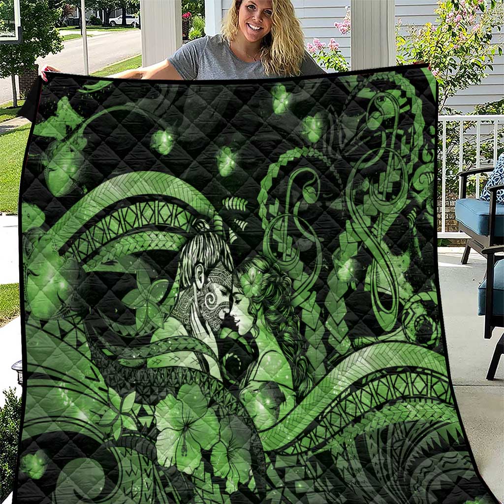 Maori Romantic Valentine Quilt The Hongi Kiss Green Galaxy DT05 Green - Polynesian Pride