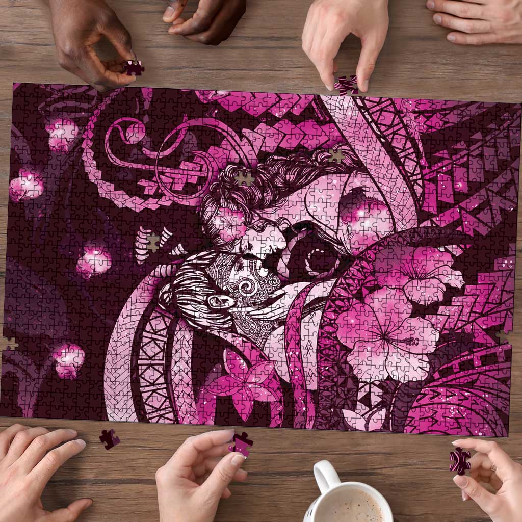 Maori Romantic Valentine Puzzle The Hongi Kiss Pink Galaxy DT05 - Polynesian Pride