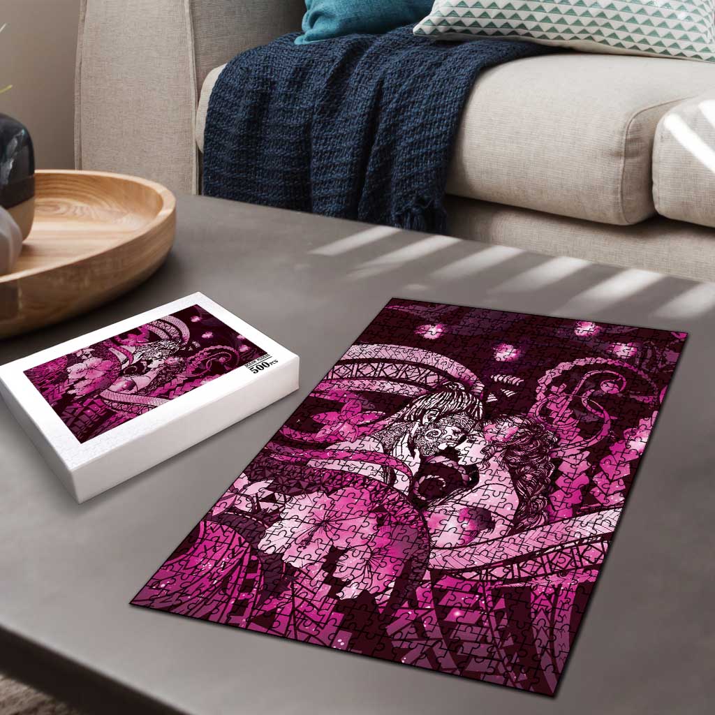 Maori Romantic Valentine Puzzle The Hongi Kiss Pink Galaxy DT05 - Polynesian Pride
