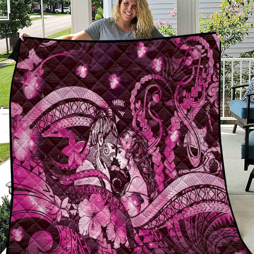 Maori Romantic Valentine Quilt The Hongi Kiss Pink Galaxy DT05 Pink - Polynesian Pride