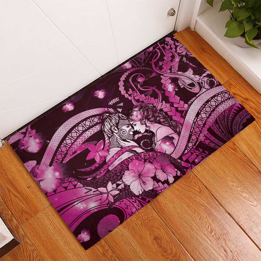 Maori Romantic Valentine Rubber Doormat The Hongi Kiss Pink Galaxy DT05 - Polynesian Pride
