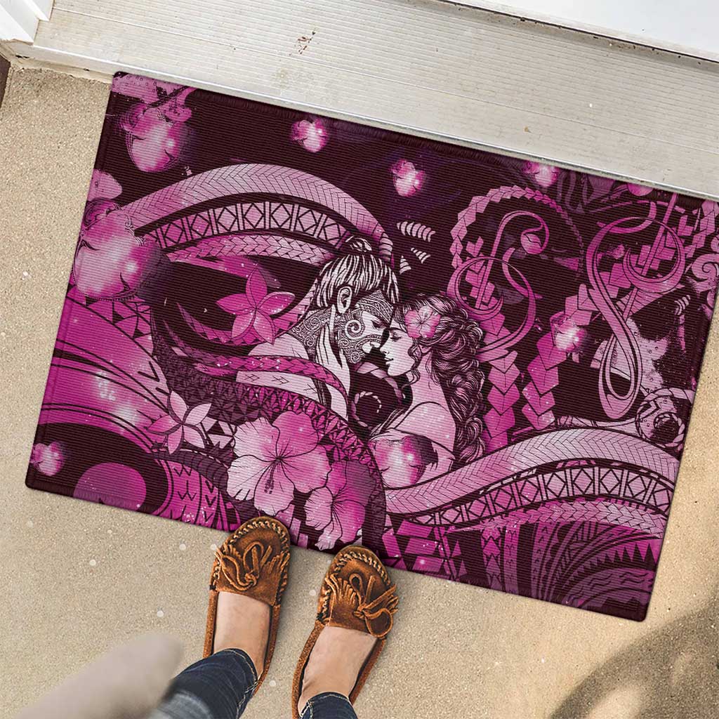 Maori Romantic Valentine Rubber Doormat The Hongi Kiss Pink Galaxy DT05 - Polynesian Pride