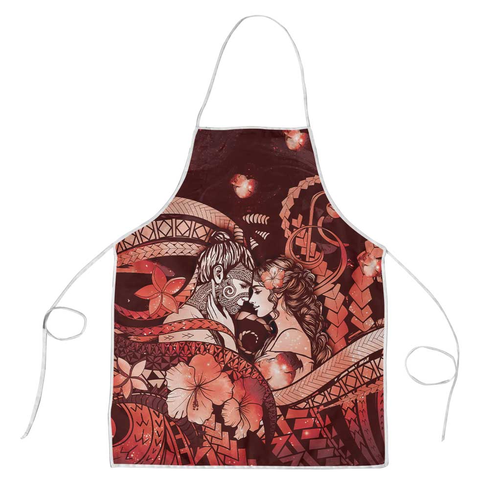 Maori Romantic Valentine Apron The Hongi Kiss Red Galaxy DT05 Red - Polynesian Pride