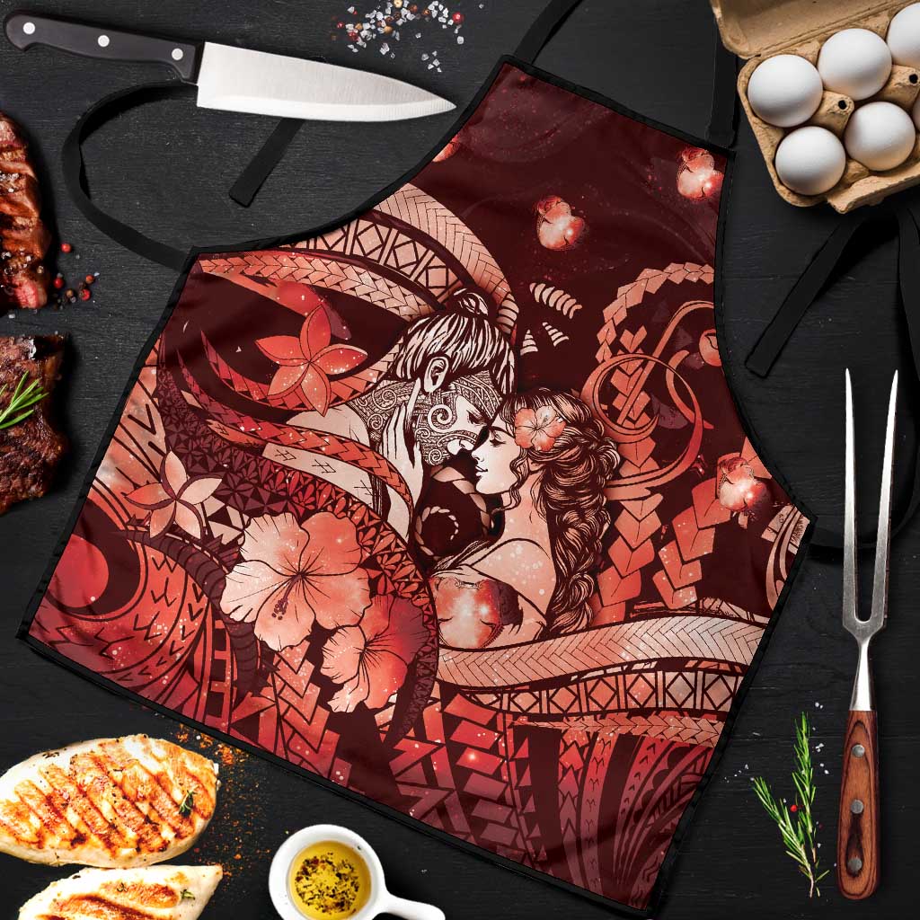 Maori Romantic Valentine Apron The Hongi Kiss Red Galaxy DT05 Red - Polynesian Pride