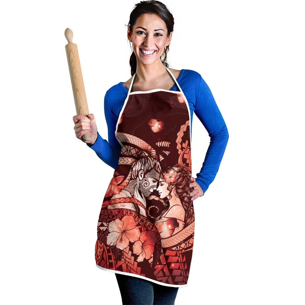Maori Romantic Valentine Apron The Hongi Kiss Red Galaxy DT05 - Polynesian Pride