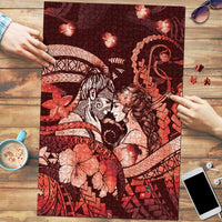 Maori Romantic Valentine Puzzle The Hongi Kiss Red Galaxy DT05 Red - Polynesian Pride