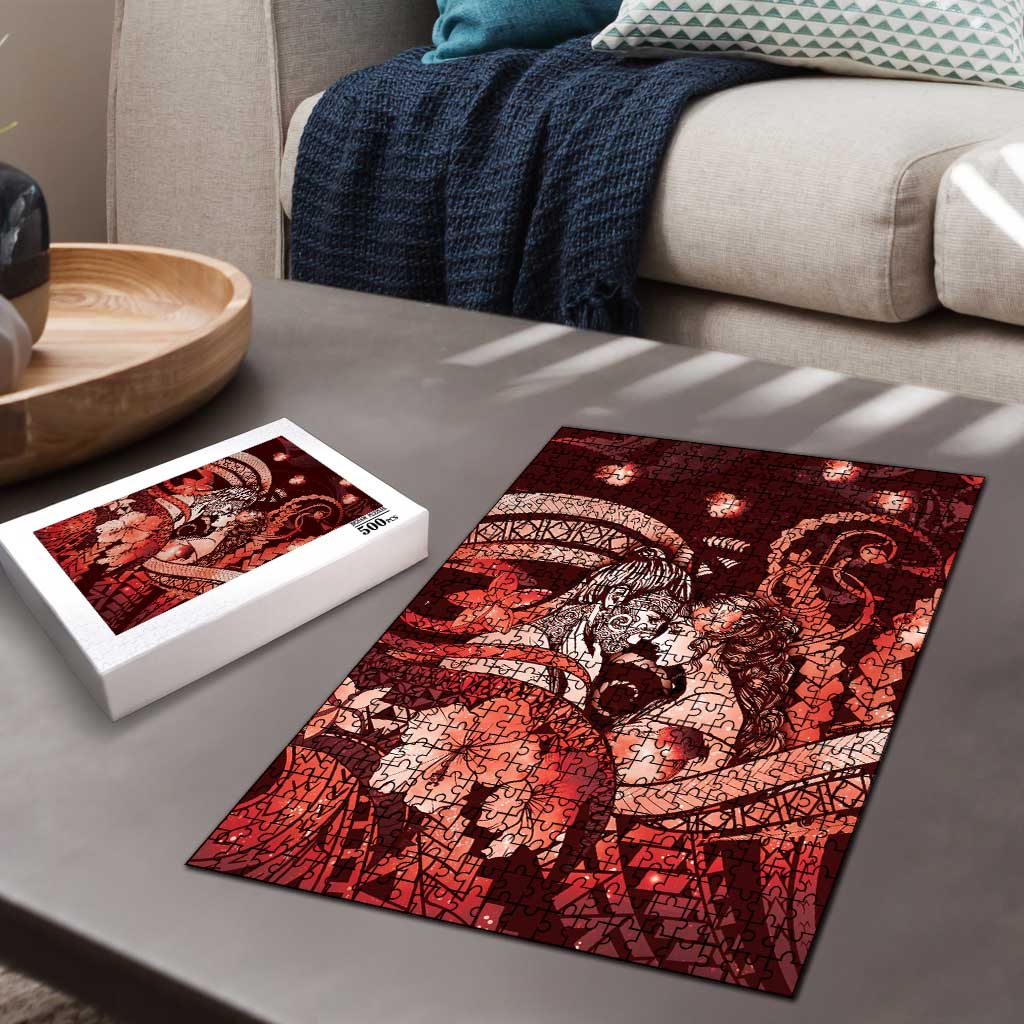 Maori Romantic Valentine Puzzle The Hongi Kiss Red Galaxy DT05 - Polynesian Pride