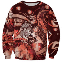 Personalised Maori Romantic Valentine Sweatshirt The Hongi Kiss Red Galaxy DT05 Unisex Red - Polynesian Pride