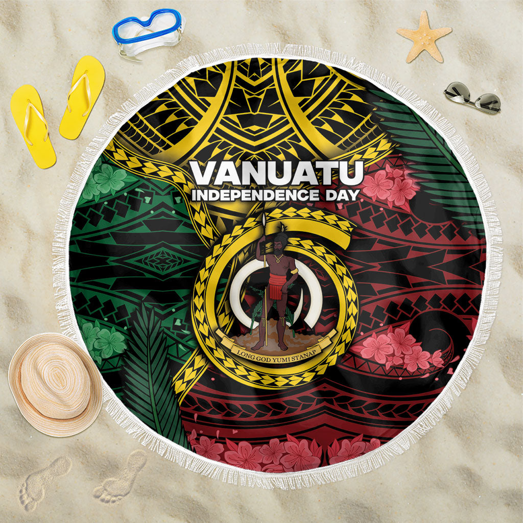 Vanuatu Independence Day Beach Blanket Boar Tusk Warrior Tribal Floral Patterns DT05 One Size 150cm Multicolor - Polynesian Pride