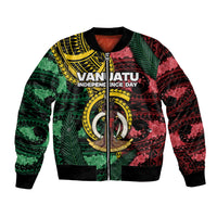 Personalised Vanuatu Independence Day Bomber Jacket Boar Tusk Warrior Tribal Floral Patterns DT05 Unisex Multicolor - Polynesian Pride