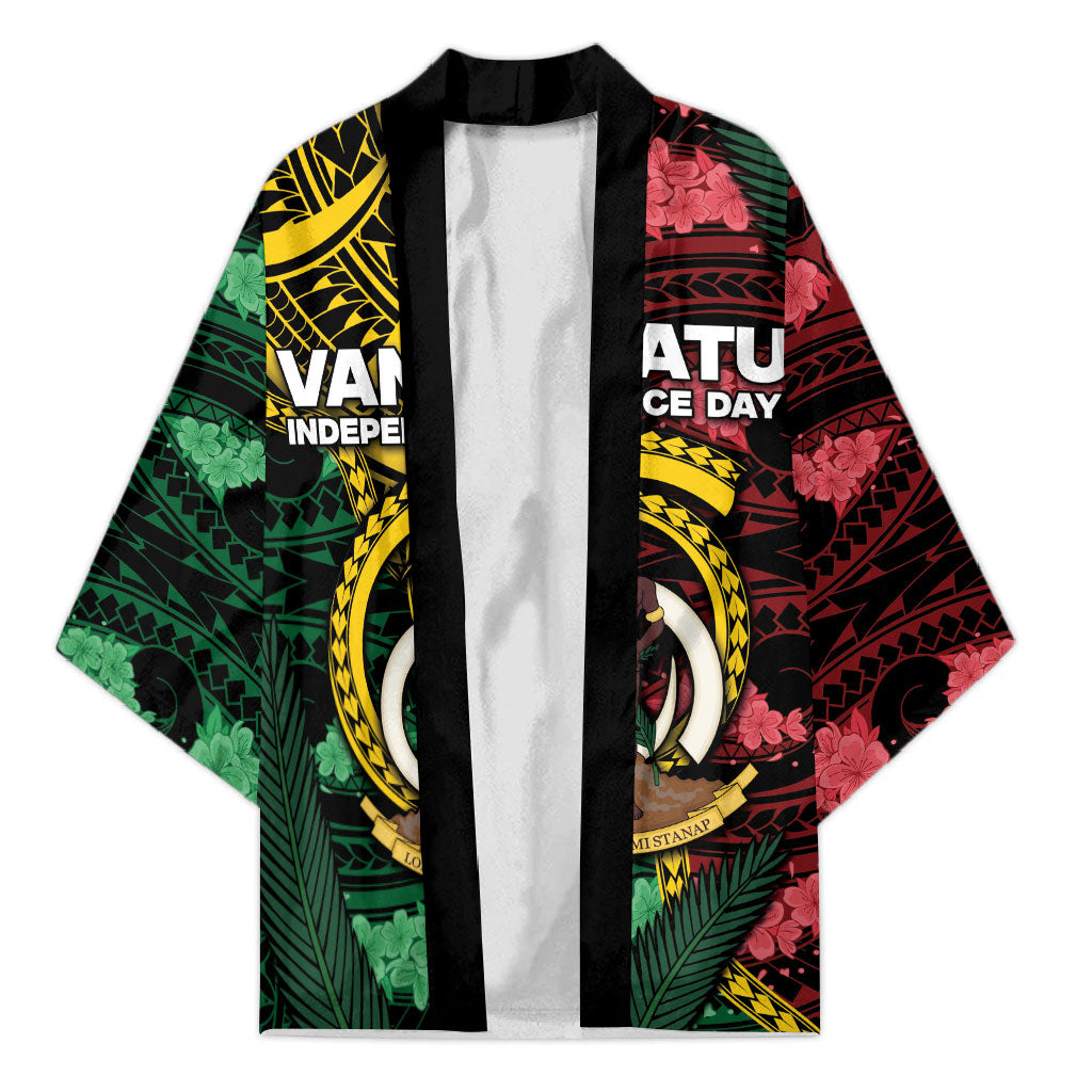 Personalised Vanuatu Independence Day Kimono Boar Tusk Warrior Tribal Floral Patterns DT05 Unisex Multicolor - Polynesian Pride