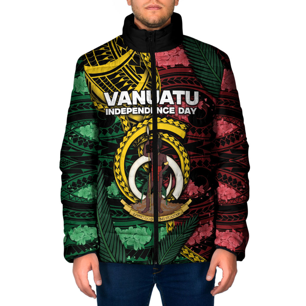 Personalised Vanuatu Independence Day Padded Jacket Boar Tusk Warrior Tribal Floral Patterns DT05 Men Multicolor - Polynesian Pride