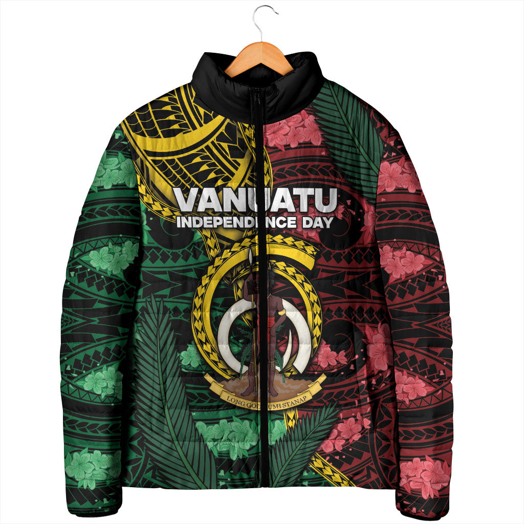 Personalised Vanuatu Independence Day Padded Jacket Boar Tusk Warrior Tribal Floral Patterns DT05 - Polynesian Pride