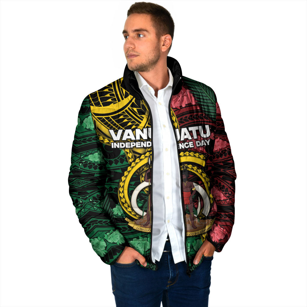 Personalised Vanuatu Independence Day Padded Jacket Boar Tusk Warrior Tribal Floral Patterns DT05 - Polynesian Pride