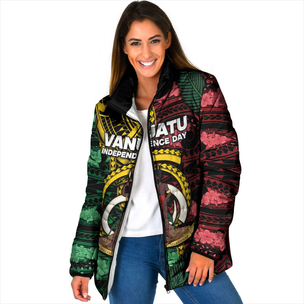 Personalised Vanuatu Independence Day Padded Jacket Boar Tusk Warrior Tribal Floral Patterns DT05 Women Multicolor - Polynesian Pride