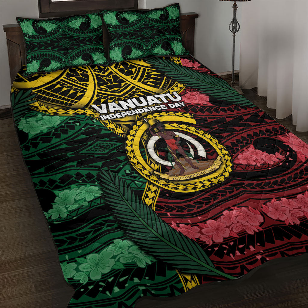 Vanuatu Independence Day Quilt Bed Set Boar Tusk Warrior Tribal Floral Patterns DT05 Multicolor - Polynesian Pride