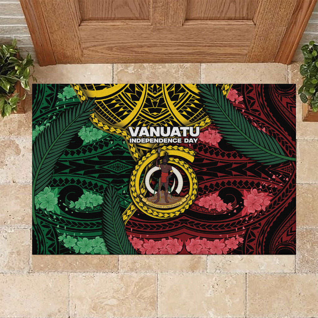 Vanuatu Independence Day Rubber Doormat Boar Tusk Warrior Tribal Floral Patterns DT05 Multicolor - Polynesian Pride