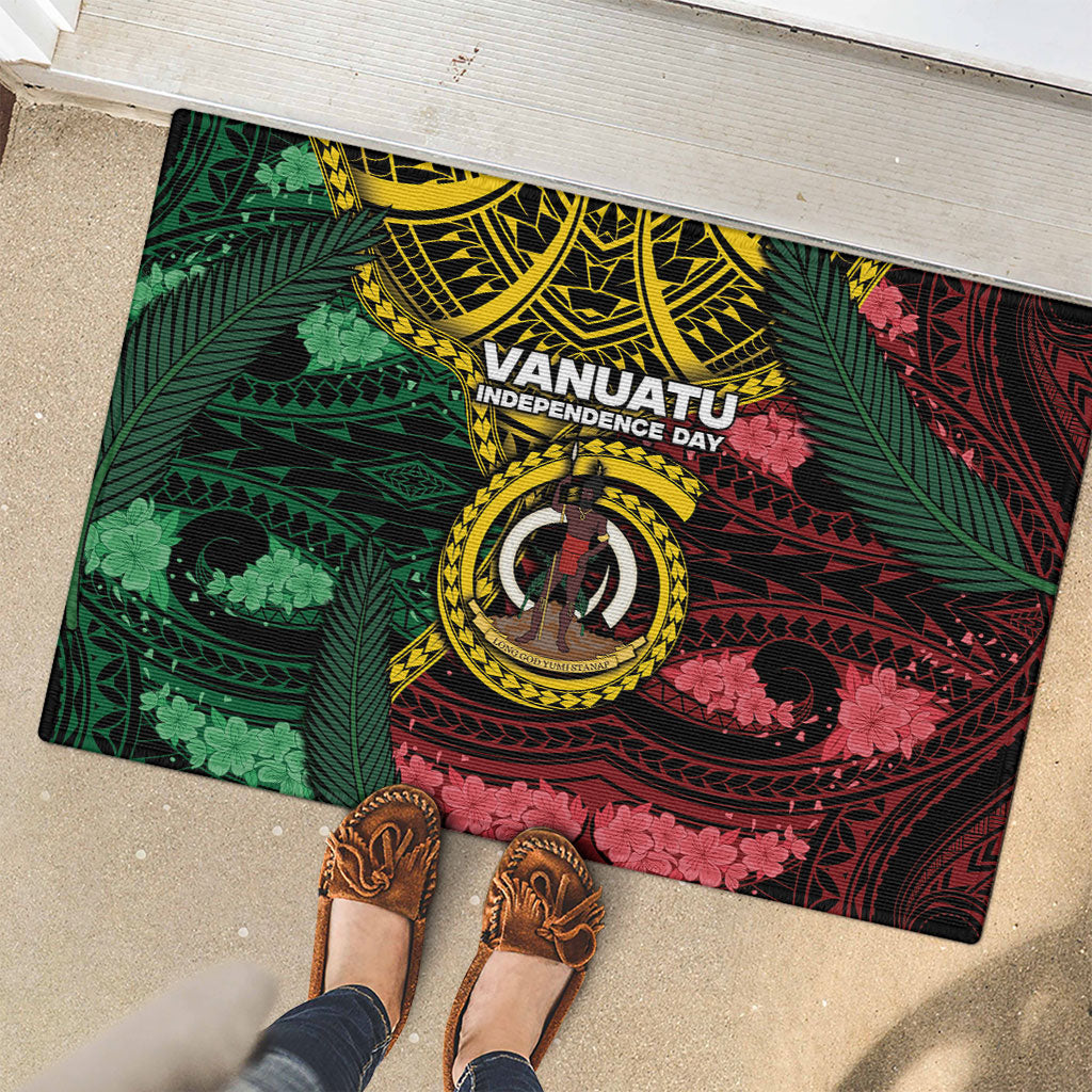 Vanuatu Independence Day Rubber Doormat Boar Tusk Warrior Tribal Floral Patterns DT05 - Polynesian Pride