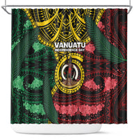 Vanuatu Independence Day Shower Curtain Boar Tusk Warrior Tribal Floral Patterns DT05 Multicolor - Polynesian Pride