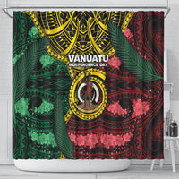 Vanuatu Independence Day Shower Curtain Boar Tusk Warrior Tribal Floral Patterns DT05 - Polynesian Pride