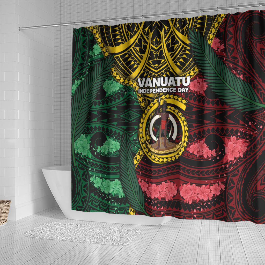 Vanuatu Independence Day Shower Curtain Boar Tusk Warrior Tribal Floral Patterns DT05 - Polynesian Pride