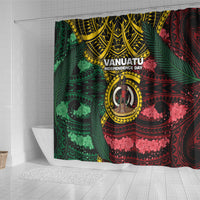 Vanuatu Independence Day Shower Curtain Boar Tusk Warrior Tribal Floral Patterns DT05 - Polynesian Pride