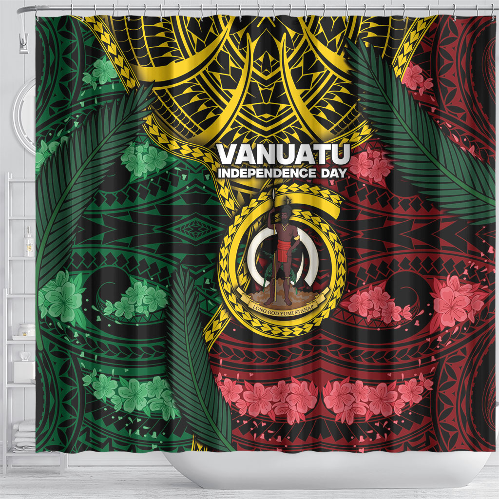 Vanuatu Independence Day Shower Curtain Boar Tusk Warrior Tribal Floral Patterns DT05 - Polynesian Pride