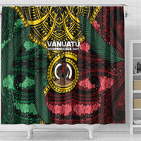 Vanuatu Independence Day Shower Curtain Boar Tusk Warrior Tribal Floral Patterns DT05 - Polynesian Pride