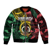 Personalised Vanuatu Independence Day Sleeve Zip Bomber Jacket Boar Tusk Warrior Tribal Floral Patterns DT05 Unisex Multicolor - Polynesian Pride