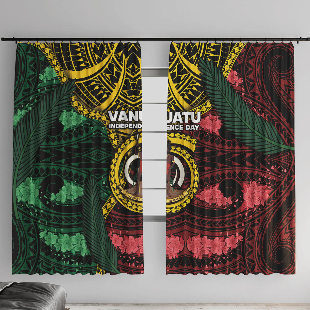 Vanuatu Independence Day Window Curtain Boar Tusk Warrior Tribal Floral Patterns DT05 With Hooks Multicolor - Polynesian Pride