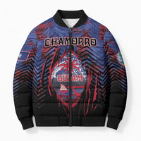 Personalised Guam Bomber Puffer Jacket Chamorro Seal Tribal Scratch Design DT05 Navy - Polynesian Pride
