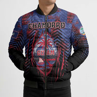 Personalised Guam Bomber Puffer Jacket Chamorro Seal Tribal Scratch Design DT05 - Polynesian Pride