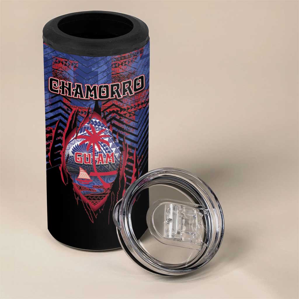 Personalised Guam 4 in 1 Can Cooler Tumbler Chamorro Seal Tribal Scratch Design DT05 - Polynesian Pride