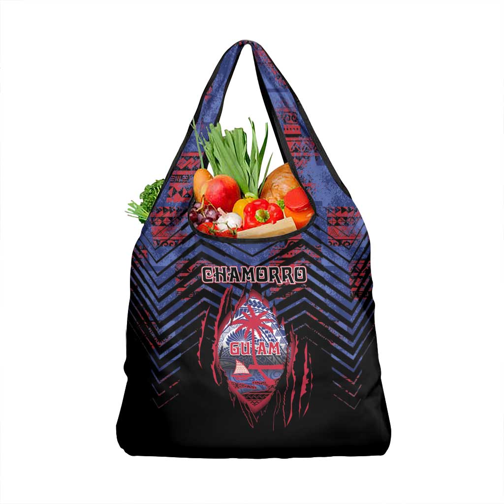 Guam Grocery Bag Chamorro Seal Tribal Scratch Design DT05 1-pack One Size Navy - Polynesian Pride