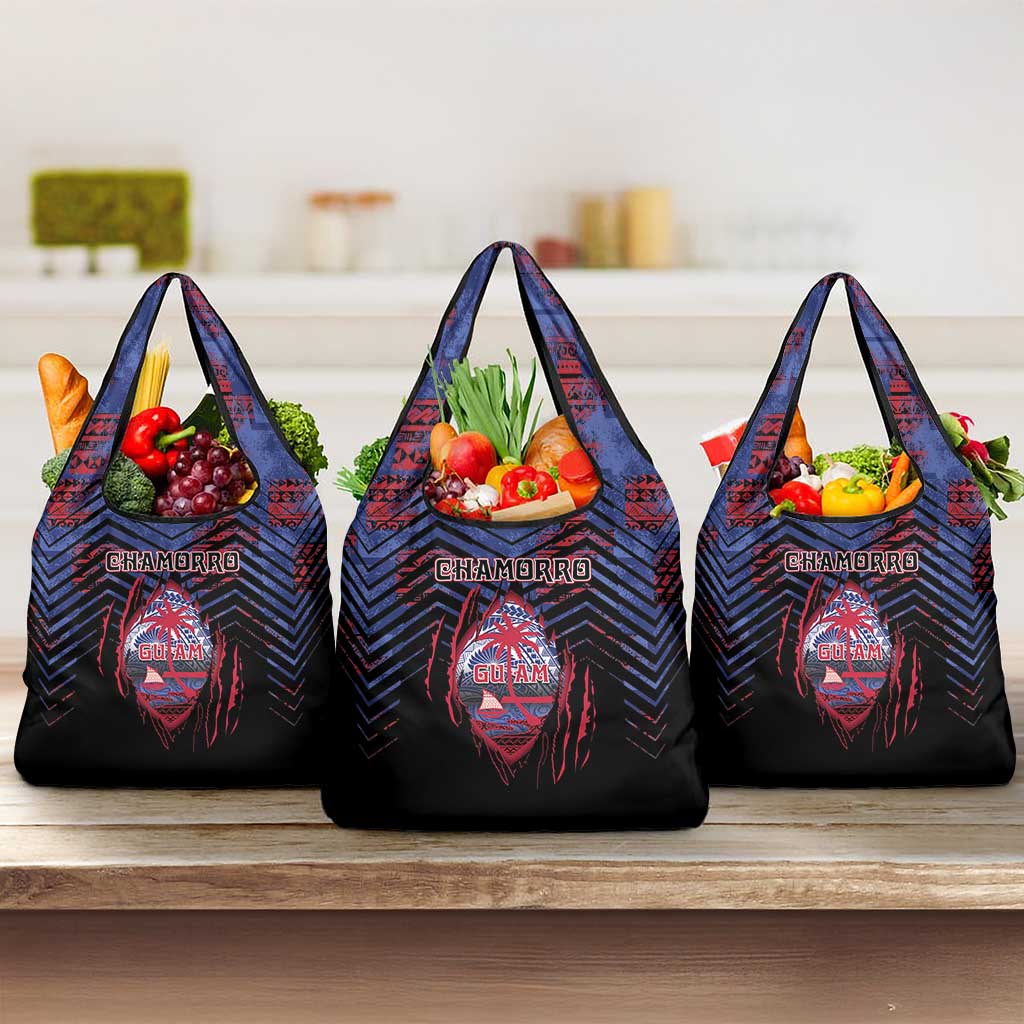Guam Grocery Bag Chamorro Seal Tribal Scratch Design DT05 3-pack One Size Navy - Polynesian Pride