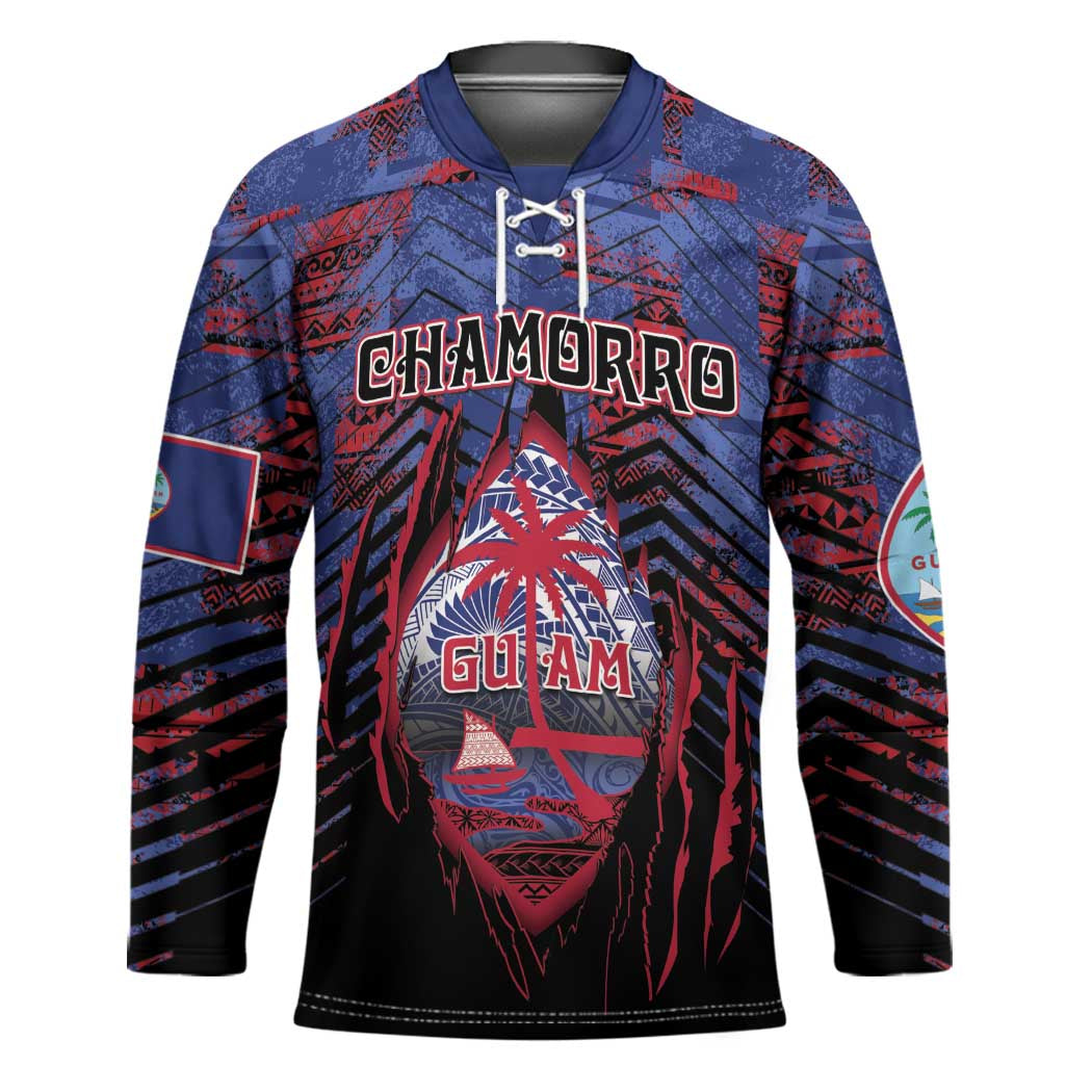 Personalised Guam Hockey Jersey Chamorro Seal Tribal Scratch Design DT05 Unisex Navy - Polynesian Pride