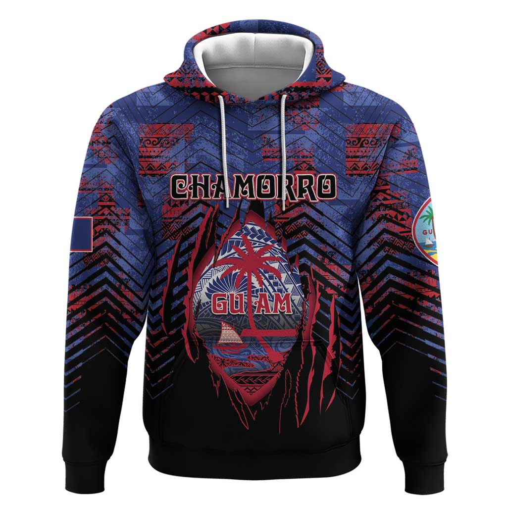Personalised Guam Hoodie Chamorro Seal Tribal Scratch Design DT05 Pullover Hoodie Navy - Polynesian Pride