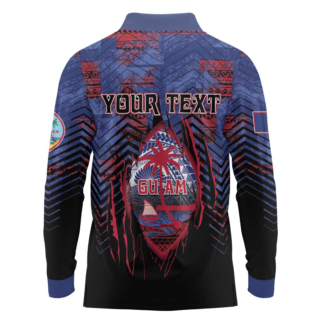 Personalised Guam Long Sleeve Polo Shirt Chamorro Seal Tribal Scratch Design DT05 - Polynesian Pride