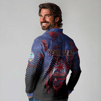 Personalised Guam Long Sleeve Polo Shirt Chamorro Seal Tribal Scratch Design DT05 - Polynesian Pride
