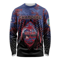 Personalised Guam Long Sleeve Shirt Chamorro Seal Tribal Scratch Design DT05 Unisex Navy - Polynesian Pride
