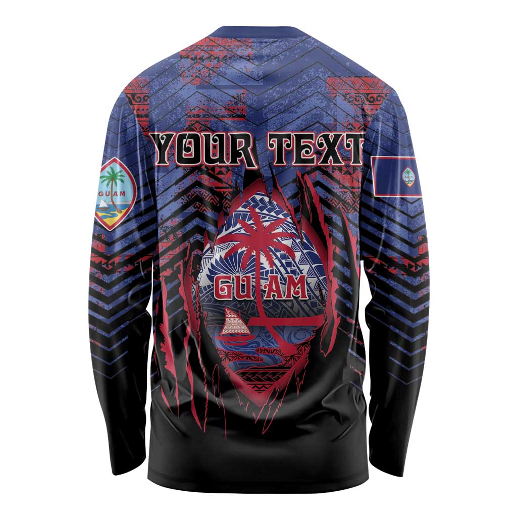 Personalised Guam Long Sleeve Shirt Chamorro Seal Tribal Scratch Design DT05 - Polynesian Pride