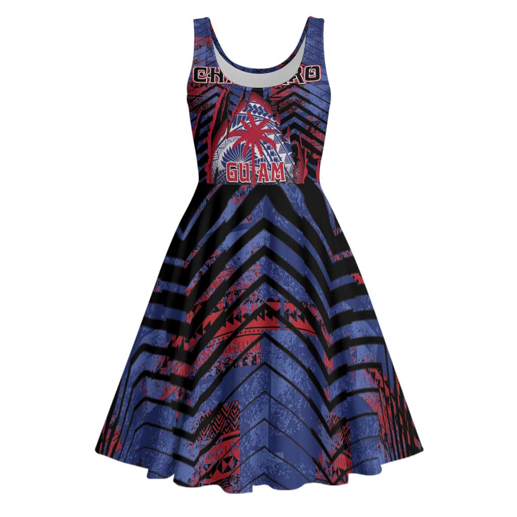 Personalised Guam Midi Dress Chamorro Seal Tribal Scratch Design DT05 Navy - Polynesian Pride