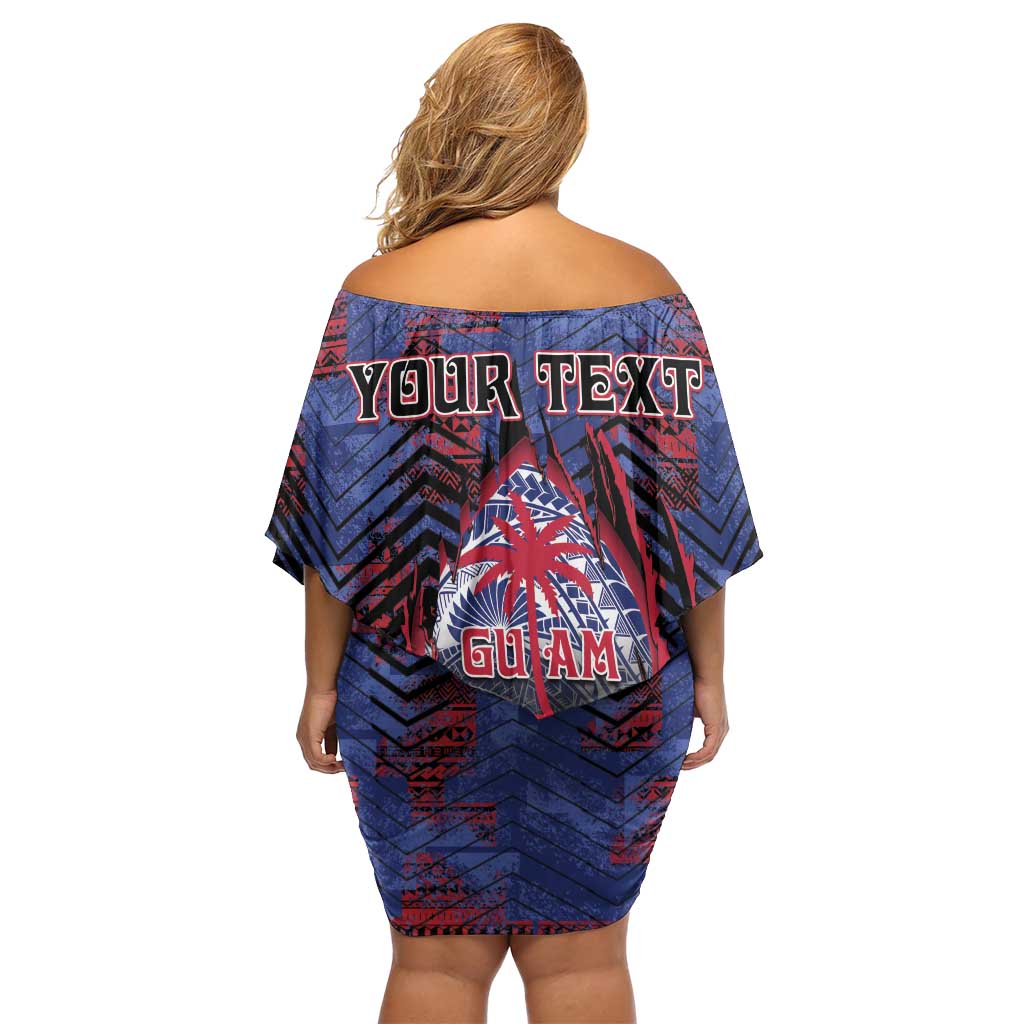 Personalised Guam Off Shoulder Short Dress Chamorro Seal Tribal Scratch Design DT05 - Polynesian Pride