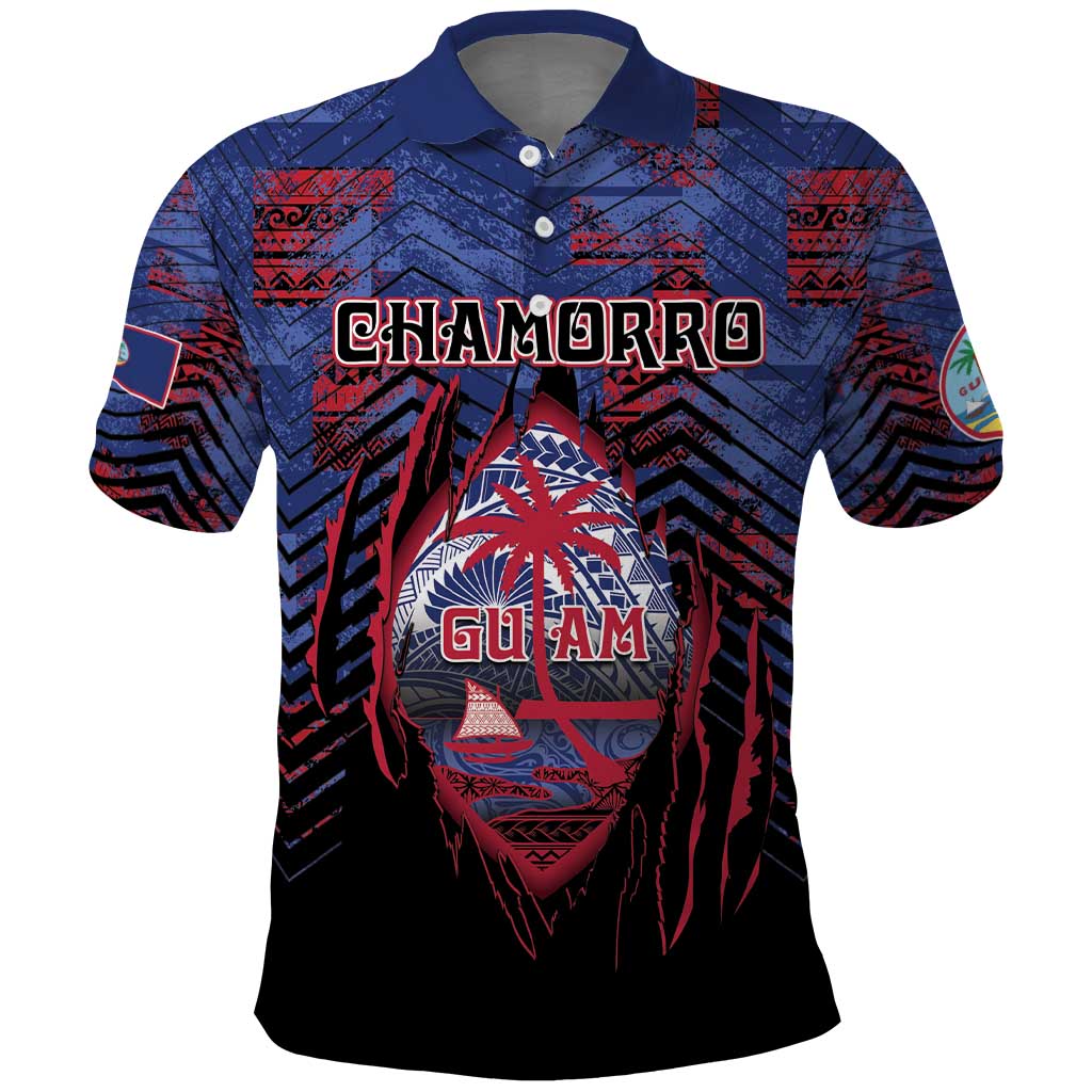 Personalised Guam Polo Shirt Chamorro Seal Tribal Scratch Design DT05 Navy - Polynesian Pride